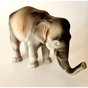 VTG ROYAL DUX Large Elephant Figurine Matte Porcelain Czechoslovakia Gray White